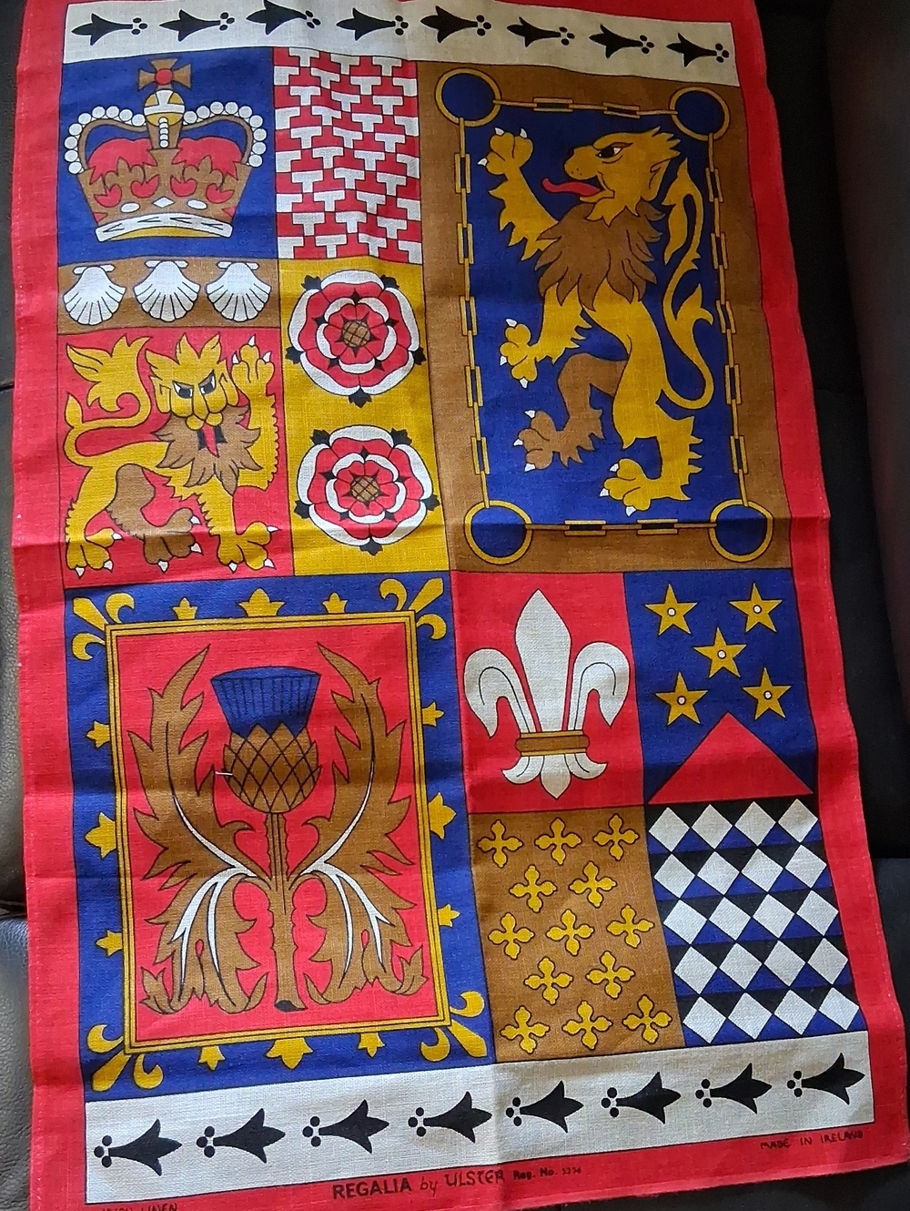 Irish Linen Tea Towel in Red, Blue & Gold